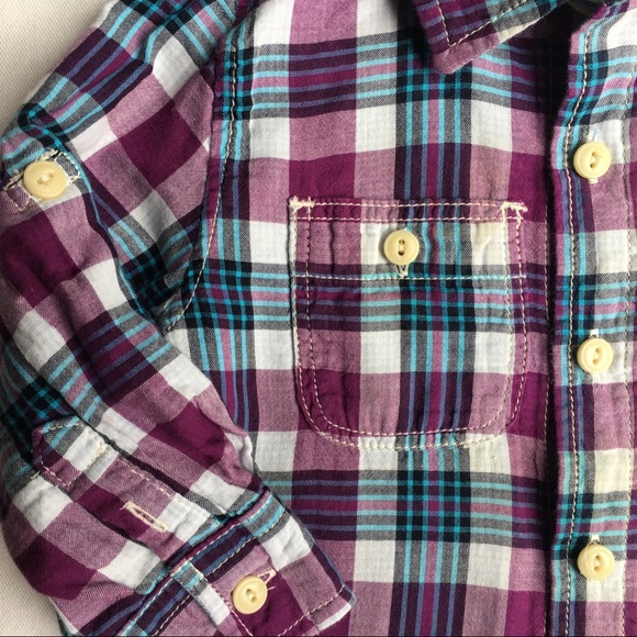 Gap shirt size 12 18 months plaid lined blue purple boys cotton button down - Picture 15 of 16
